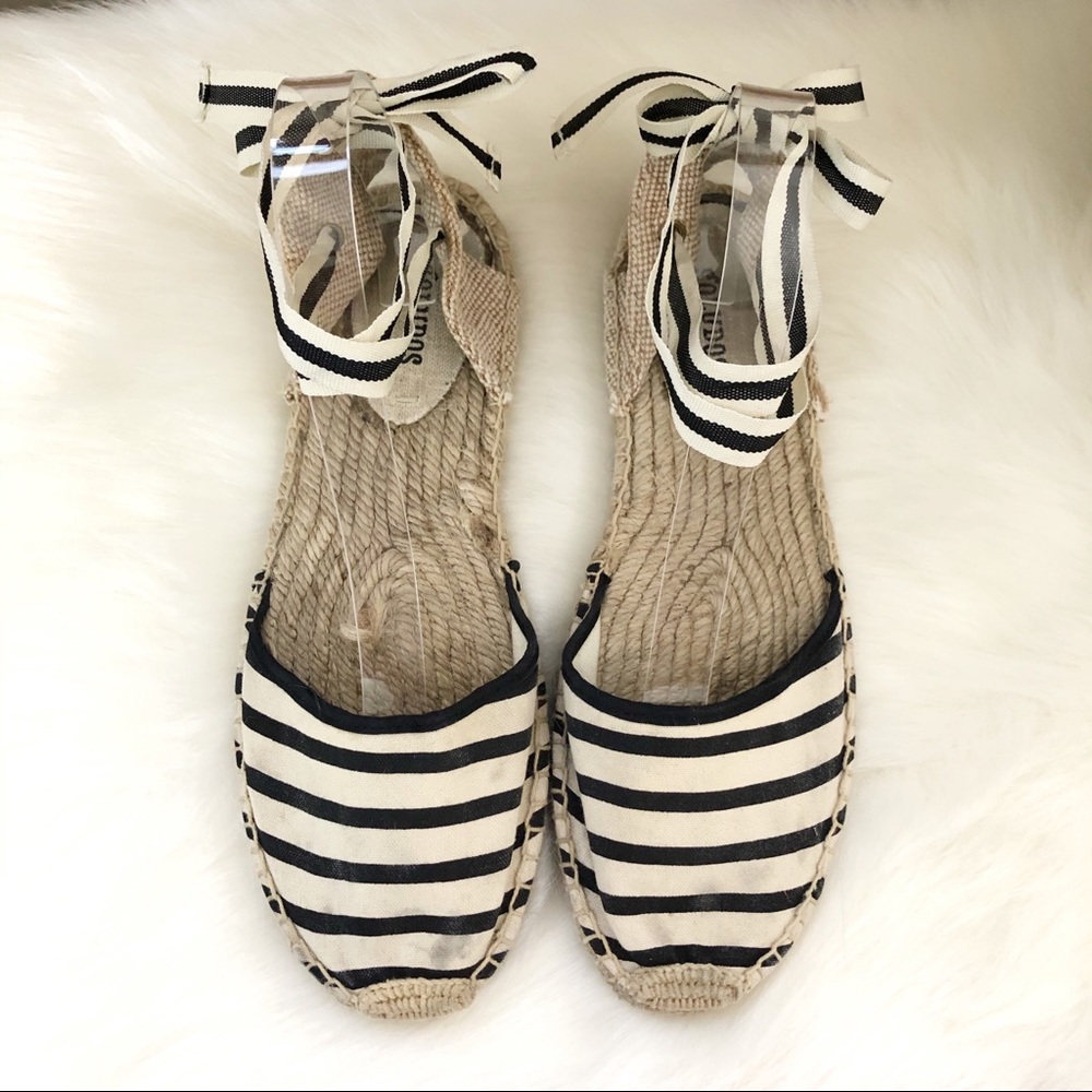 Soludos l Stripped Black Cream Lace Up Espadrille - Picture 2 of 9